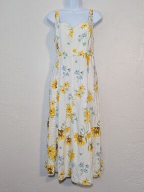 Linen Sunflower Summer Midi Dress Cottage Garden Floral Winery Brunch BabyShower